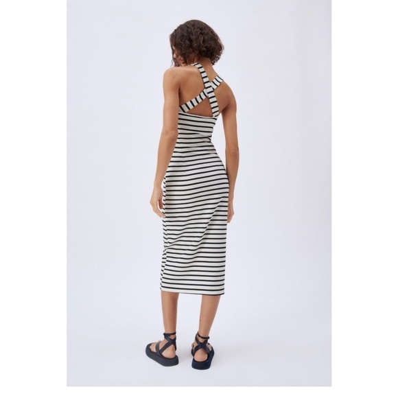NWOT zara womens summer black and white striped cross back dress - Picture 11 of 13